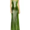 Ieena Foiled Jersey Lace-Up Column Gown