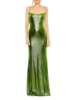Ieena Foiled Jersey Lace-Up Column Gown
