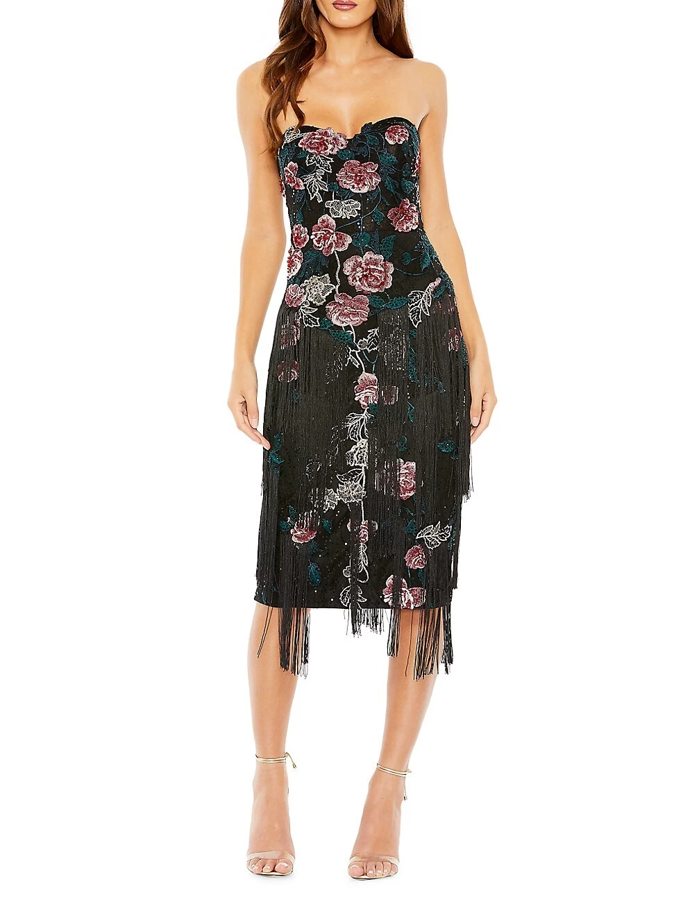 Fringed Floral Jacquard Strapless Dress - Image 2