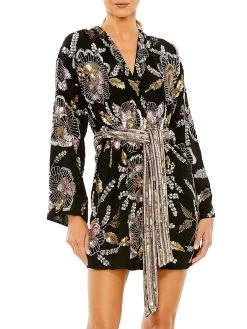 Beaded Floral Wrap Minidress
