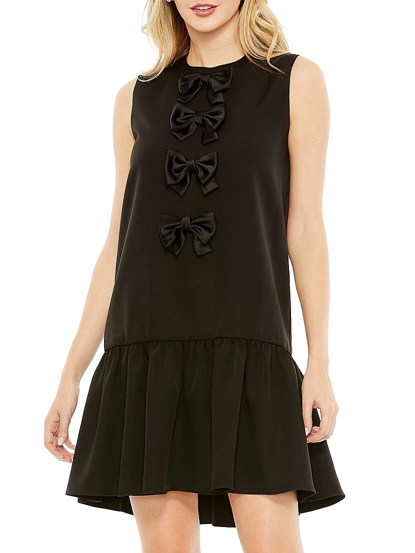 Bow-Embellished Crepe A-Line Dress