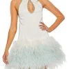 Feather-Trim Halterneck Dress