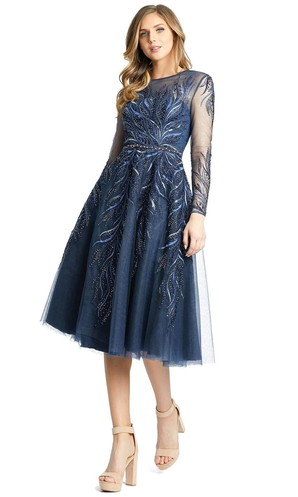 Mac Duggal - 11136 Embroidered Long Sleeve A-Line Dress