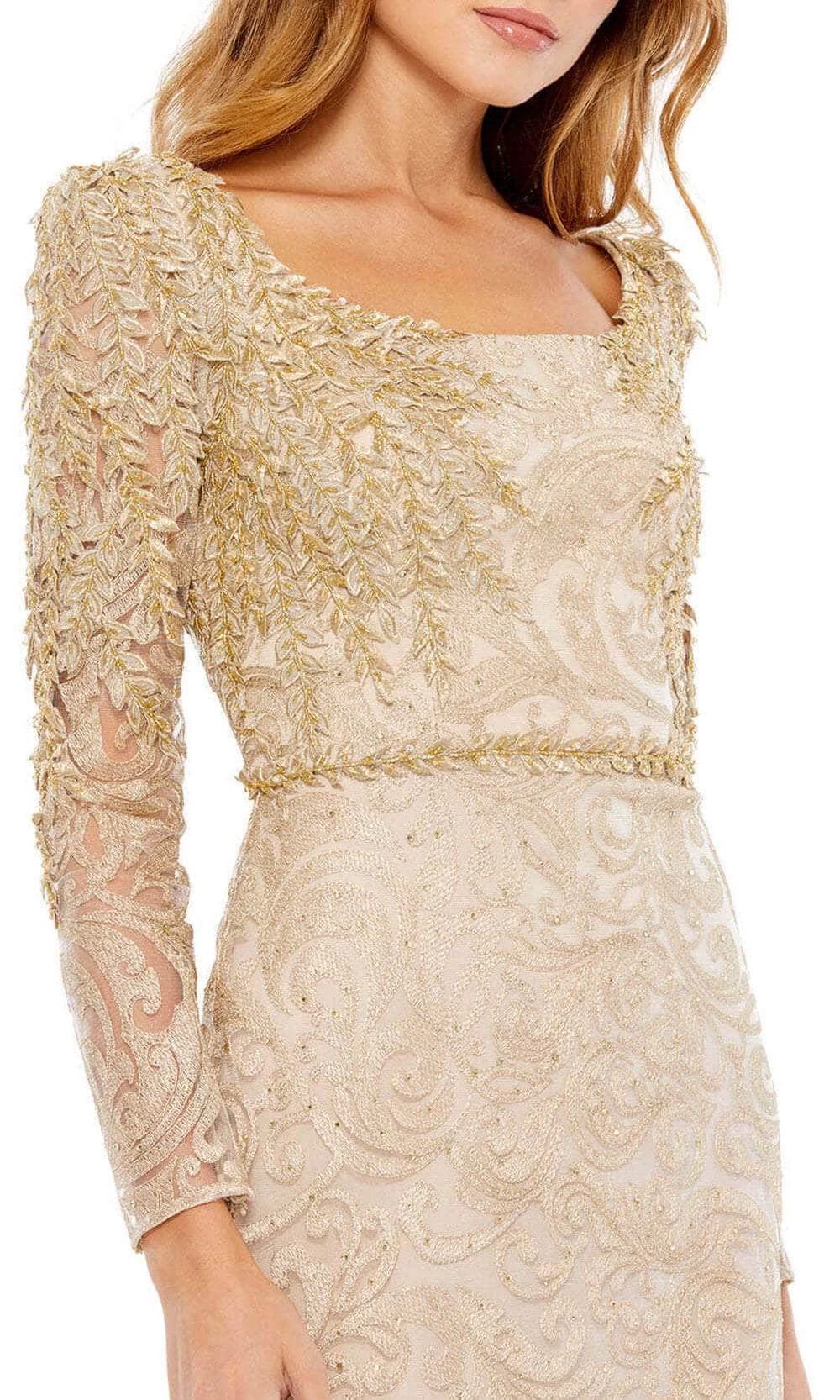 Mac Duggal 11187 - Gold Leaf Appliqued Evening Gown - Image 3