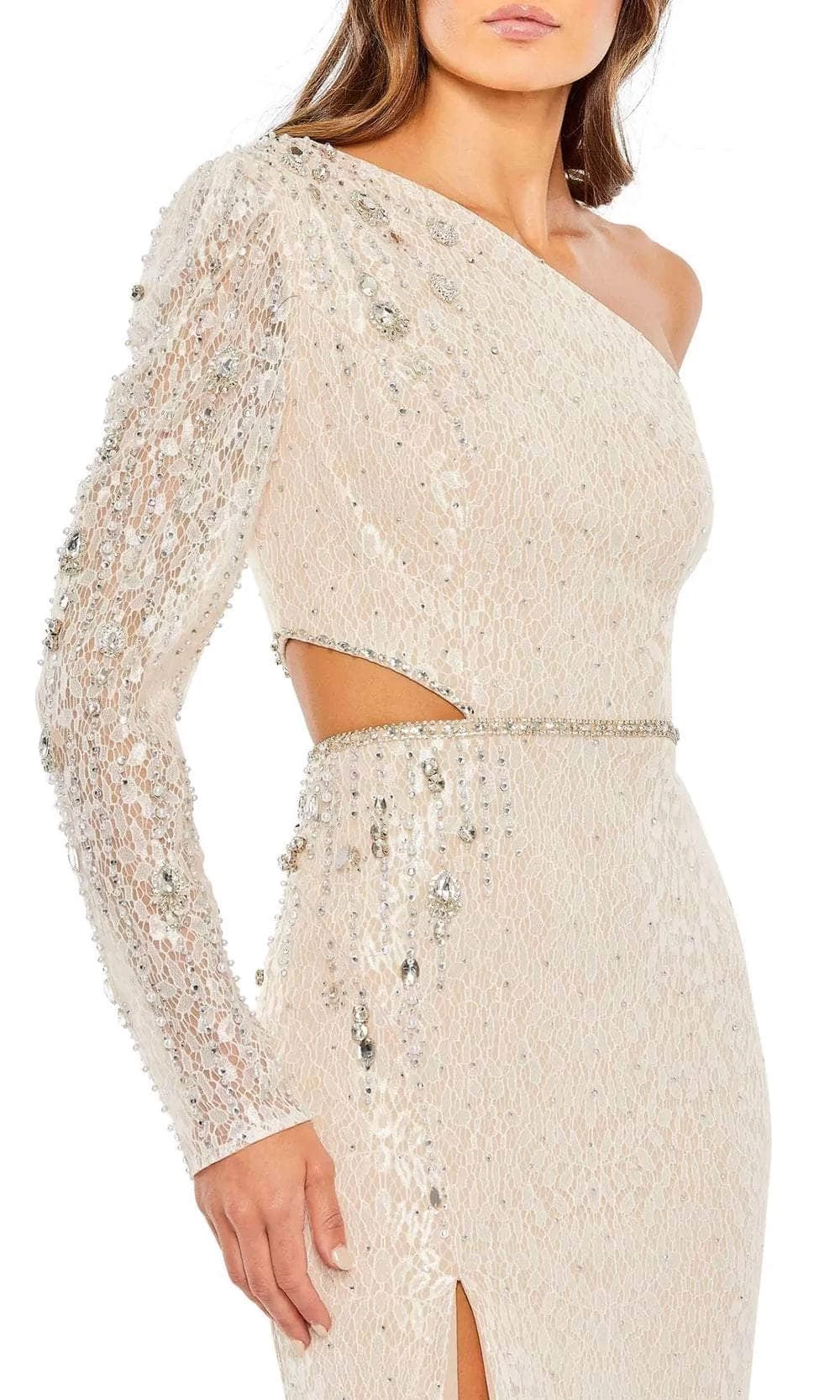 Mac Duggal 11306 - Long Sleeve Asymmetric Lace Dress - Image 3