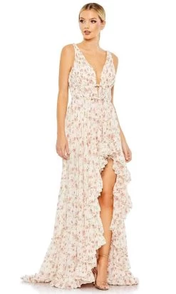 Mac Duggal 50659 - Floral Ruffled Slit Dress