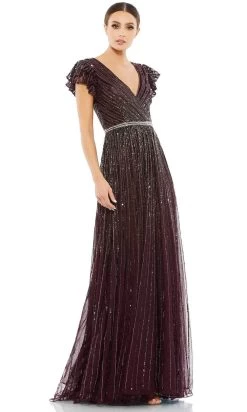Mac Duggal 5502 - Flutter Sleeve Sequin Evening Gown