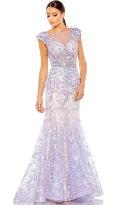 Mac Duggal 79357 - Floral Appliqued Illusion Trumpet Gown