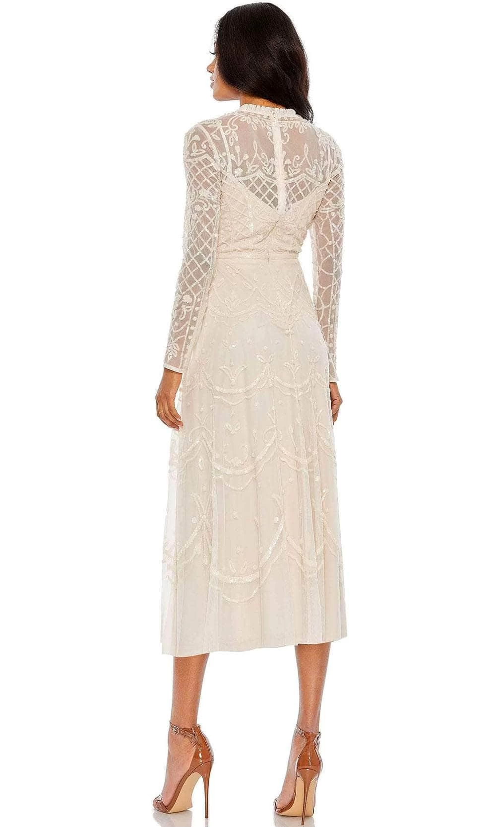 Mac Duggal 9142 - Long Sleeve Illusion Neckline Tea Length Dress - Image 2