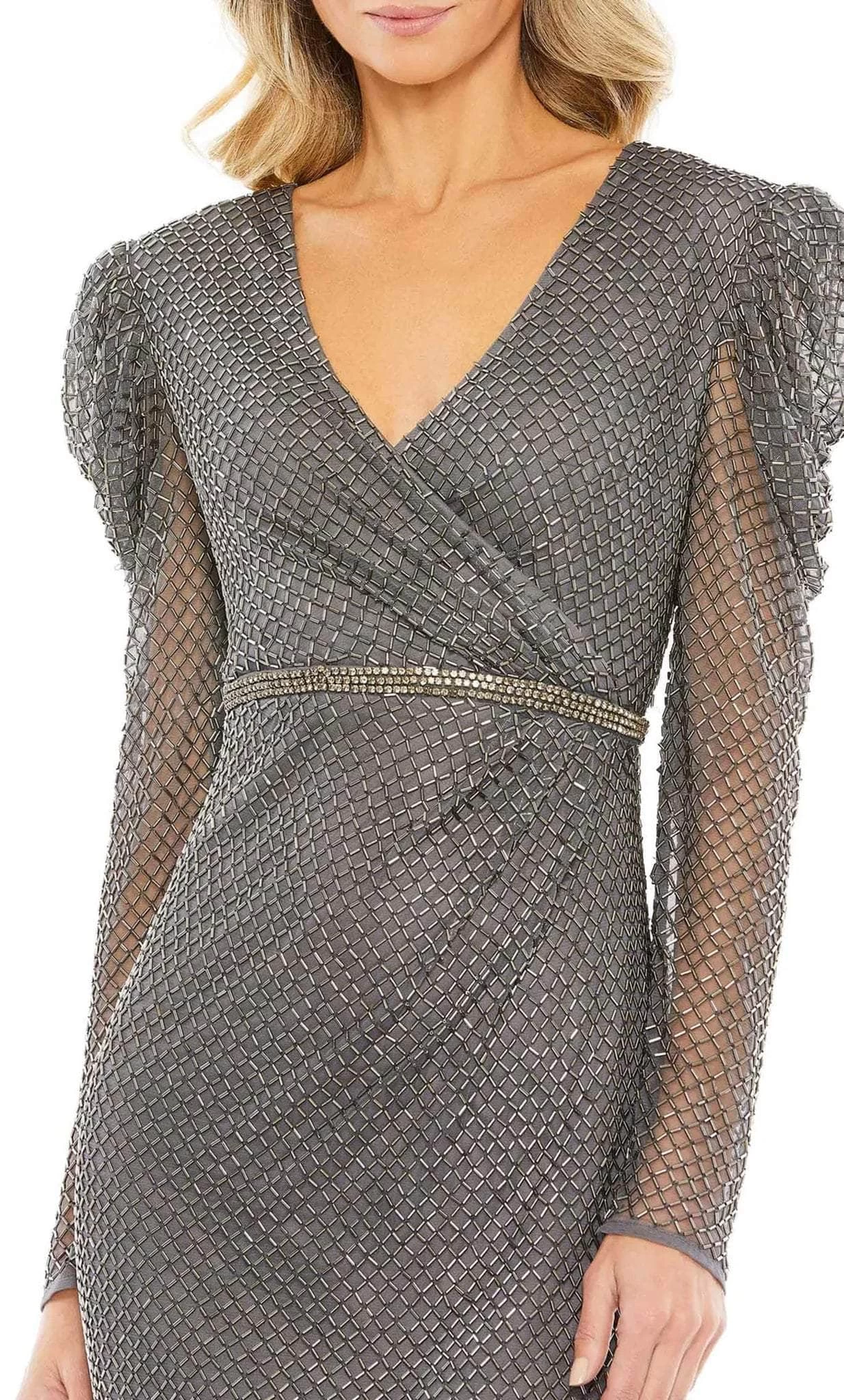 Mac Duggal 93674 - Long Sleeve V-Neck Knee-Length Dress - Image 3