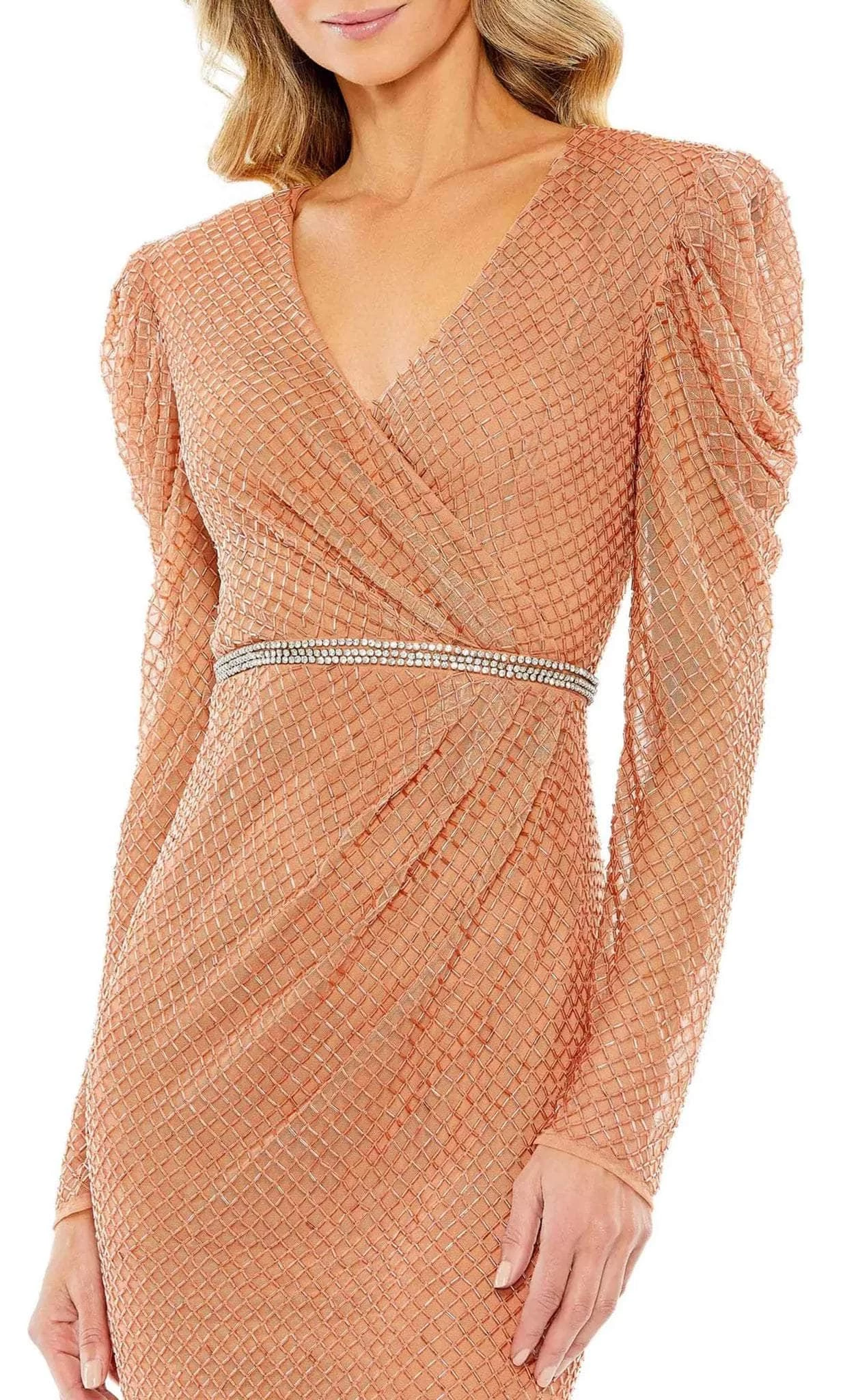 Mac Duggal 93674 - Long Sleeve V-Neck Knee-Length Dress - Image 6