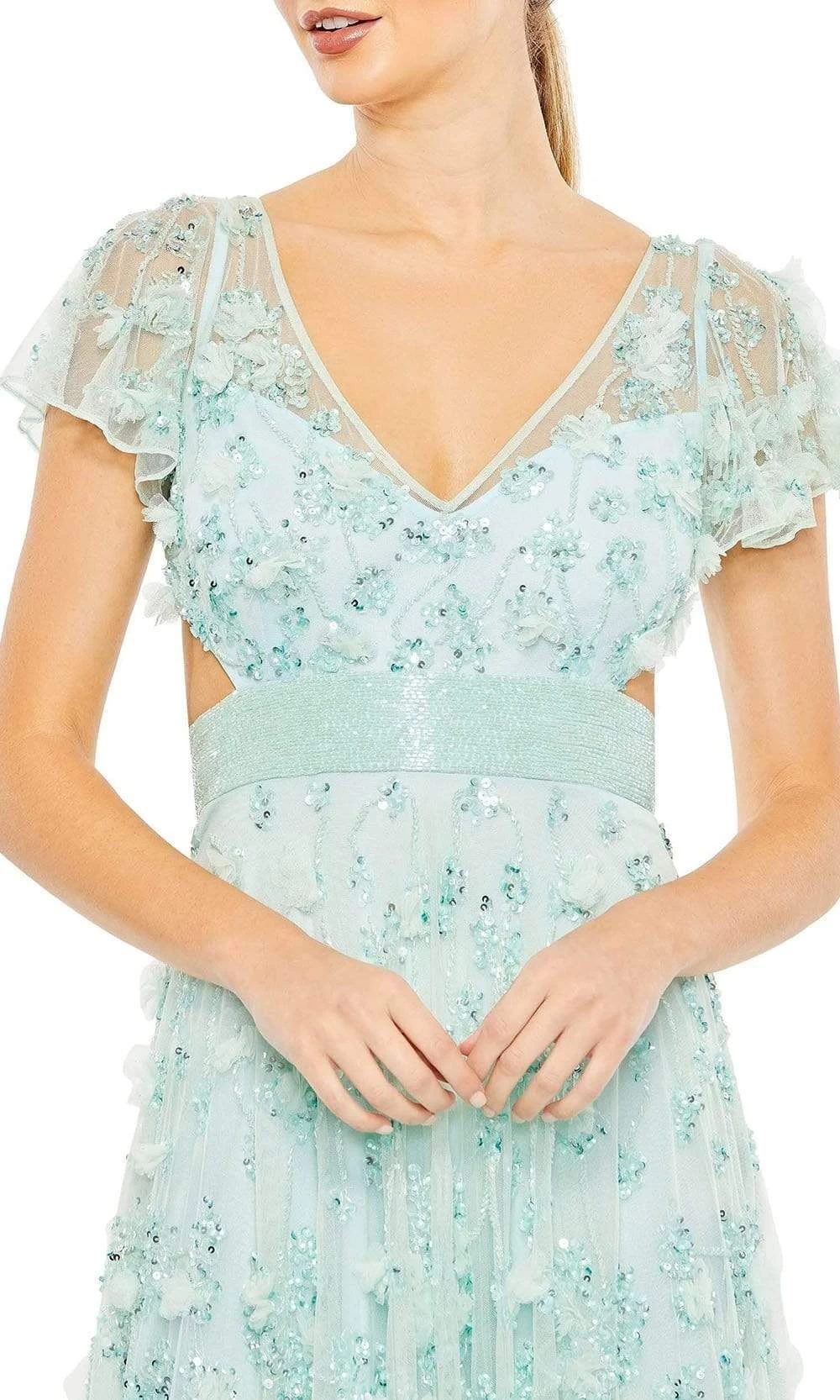 Mac Duggal - 93692 Deep V-Neck Floral Appliqued Gown - Image 3