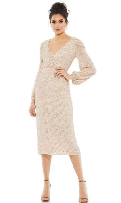 Mac Duggal Cocktail - 10764D Knee Length Sequined Sheath Dress