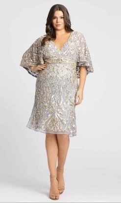 Mac Duggal Fabulouss - 5191F Sequined V Neck Sheath Dress