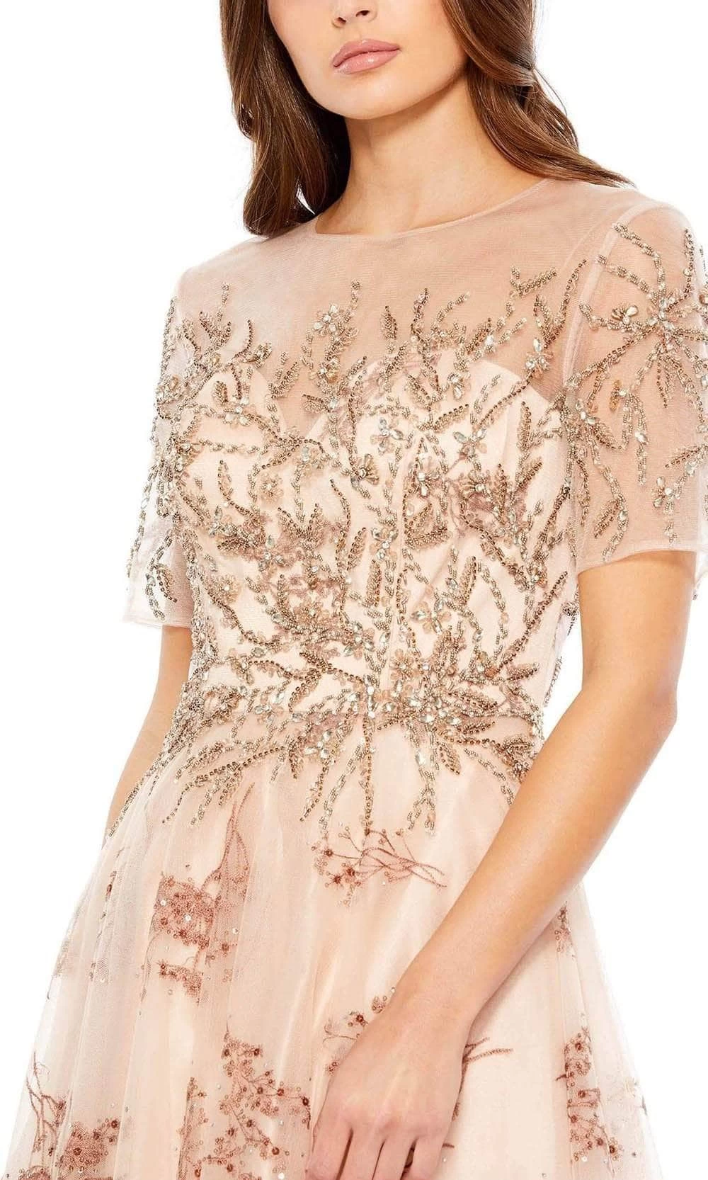 Mac Duggal - Short Sleeve A-Line Evening Dress 79317D - 1 Pc Champagne In Size 14 Available - Image 3