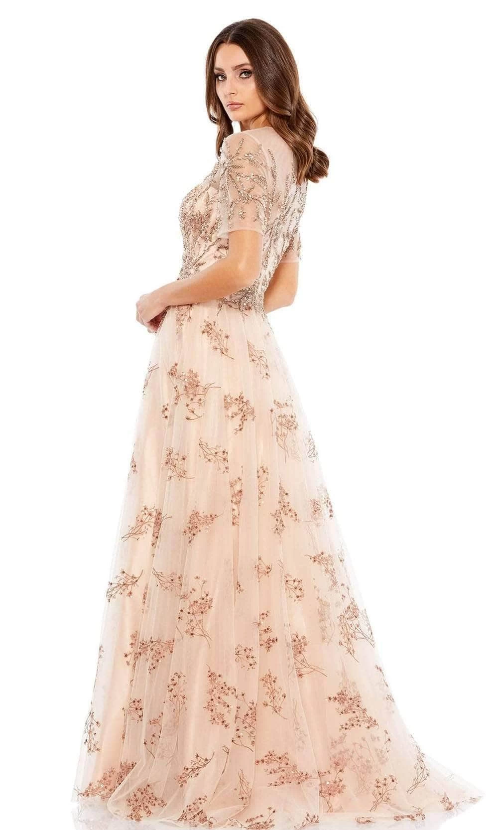 Mac Duggal - Short Sleeve A-Line Evening Dress 79317D - 1 Pc Champagne In Size 14 Available - Image 2